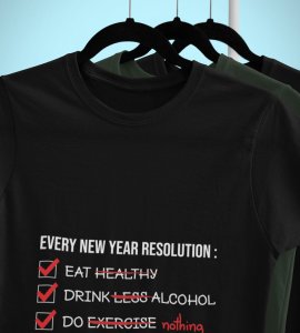 New Year Resolution Black Men Printed T-shirt For Mens Boys