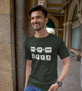 Delete 2023 Green New Year Printed T-shirt For Mens