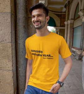 Survived New Year Yellow Graphic Printed T-shirt For Mens Boys