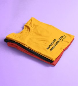 Survived New Year Yellow Graphic Printed T-shirt For Mens Boys