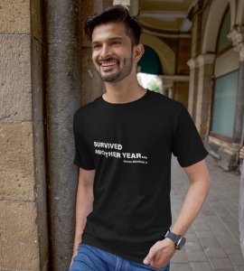Survived New Year Black Graphic Printed T-shirt For Mens Boys