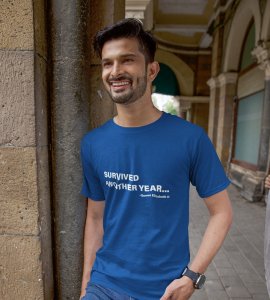 Survived New Year Blue Graphic Printed T-shirt For Mens Boys