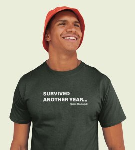 Survived New Year Green Graphic Printed T-shirt For Mens Boys
