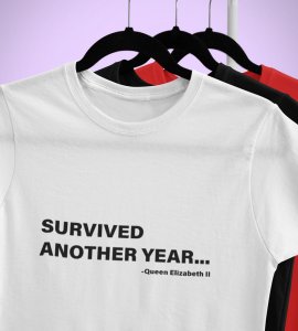 Survived New Year White Graphic Printed T-shirt For Mens Boys