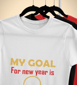 New Year Goal White New Year Printed T-shirt For Mens