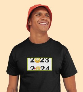 Bye 2023 Welcome 2024 Black New Year Printed T-shirt For Mens