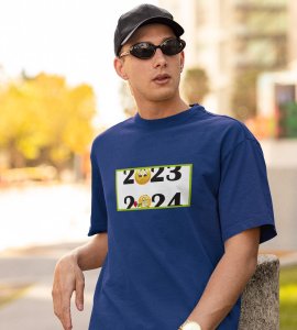 Bye 2023 Welcome 2024 Blue New Year Printed T-shirt For Mens