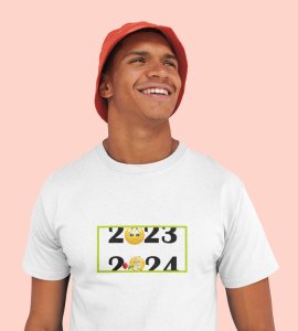 Bye 2023 Welcome 2024 White New Year Printed T-shirt For Mens