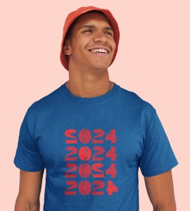2024 Has Come Blue Men Printed T-shirt For Mens Boys