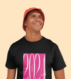 2024 New Year Black Printed T-shirt For Mens On New Year Theme Best Gift For New Year