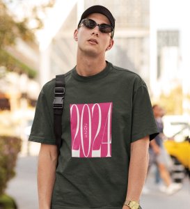 2024 New Year Green Printed T-shirt For Mens On New Year Theme Best Gift For New Year