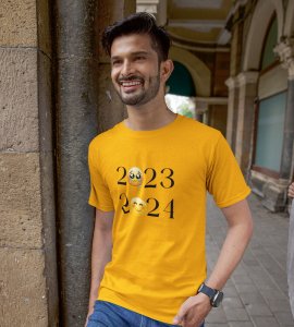 No More 2023 Only 2024 Yellow New Year Printed T-shirt For Mens