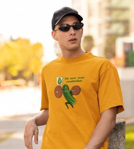 Resolution Yellow Printed T-shirt For Mens On New Year Theme Best Gift For New Year