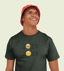 No More 2023 Only 2024 Green New Year Printed T-shirt For Mens