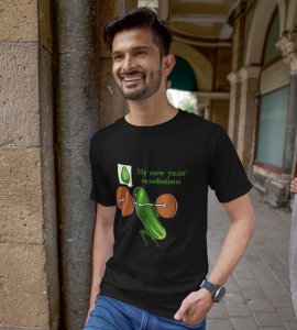 Resolution Black Printed T-shirt For Mens On New Year Theme Best Gift For New Year
