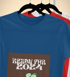 Get Ready For 2024 Blue Printed T-shirt For Mens On New Year Theme Best Gift For New Year