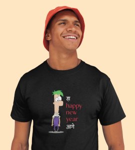 New Year Has Come Black New Year Printed T-shirt For Mens