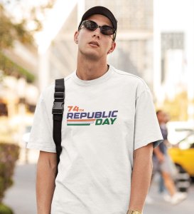 74th Proud Republic Day, White Printed T-Shirts Round Neck for Men