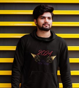 It's A New Year, Black Graphic Printed Hoodies For Mens Boys