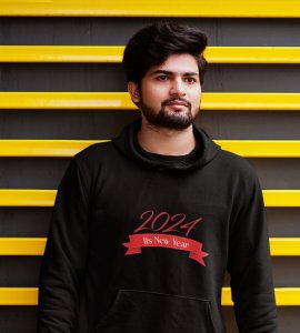 Welcome 2024, Black Graphics Printed Hoodies For Mens On New Year Theme Best Gift For New Year