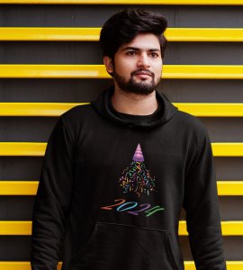 New year Bells,  Black Men's Printed Hoodies For Mens Boys