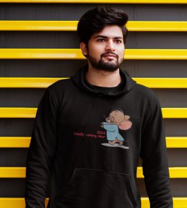 Come Faster 2024,  Black Printed Hoodies For Mens On New Year Theme
