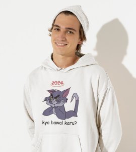 What To Say?  White Men Printed Hoodies For Mens Boys