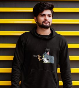 No More 2023,  Black New Year Printed Hoodies For Mens