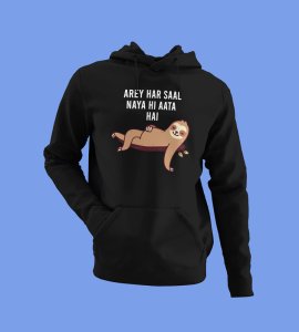 New Year Always Comes,  Black New Year Printed Hoodies For Mens