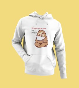 Pillow And New Year  White Graphic Printed Hoodies For Mens Boys