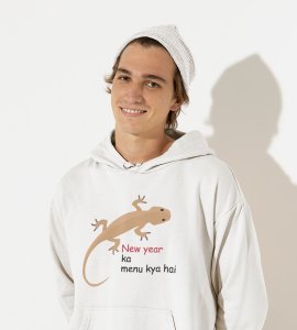 What's The Menu?  White Men Printed Hoodies For Mens Boys