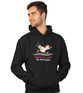 Chicken's New Year  Black Graphic Printed Hoodies For Mens Boys