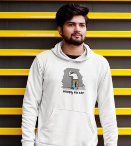 Happy New Year Oyee!,  White New Year Printed Hoodies For Mens