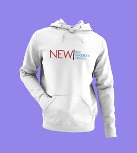 Everthing Is New,  White New Year Printed Hoodies For Mens