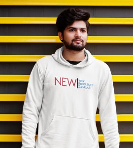 Everthing Is New,  White New Year Printed Hoodies For Mens