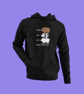 New Year Party,  Black Graphic Printed Hoodies For Mens Boys
