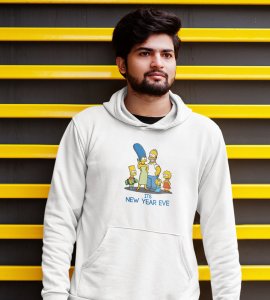 Family's New Year,  White Graphic Printed Hoodies For Mens Boys