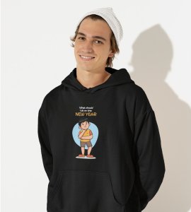 No Plans For New Year,  Black New Year Printed Hoodies For Mens