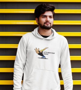 New Year Dance,  White Printed Hoodies For Mens On New Year Theme Best Gift For New Year