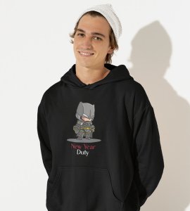 New Year New Duty,  Black Printed Hoodies For Mens On New Year Theme Best Gift For New Year