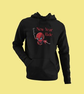 New Year Ride,  BlackPrinted Hoodies For Mens On New Year Theme