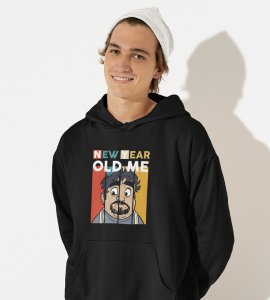 New Year Old Me,  Black New Year Printed Hoodies For Mens