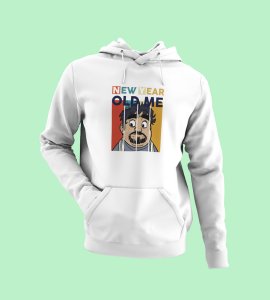 New Year Old Me,  White New Year Printed Hoodies For Mens