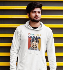 New Year Old Me,  White New Year Printed Hoodies For Mens