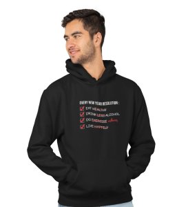 New Year Resolution,  Black Men Printed Hoodies For Mens Boys