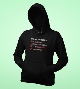 New Year Resolution,  Black Men Printed Hoodies For Mens Boys