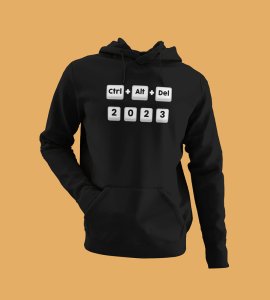 Delete 2023,  Black New Year Printed Hoodies For Mens