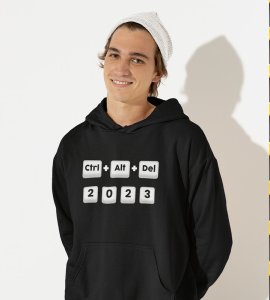 Delete 2023,  Black New Year Printed Hoodies For Mens