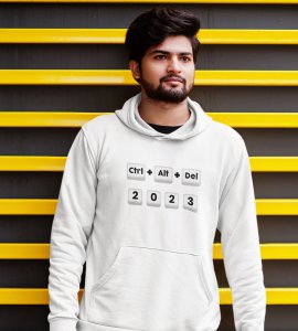 Delete 2023,  White New Year Printed Hoodies For Mens