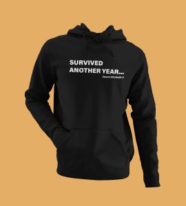 Survived New Year,  Black Graphic Printed Hoodies For Mens Boys